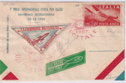 1950 Biglietto Postale 1°VOLO SPERIMENTALE POSTA PER RAZZO Affrancato Con 3,2  Lire Posta Aerea Firmato Gigliotti - Flugzeuge