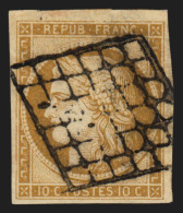 N°1, Cérès 1850, 10c Bistre-jaune, Oblitéré Grille Noire - TB - 1849-1850 Cérès