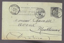 Entier Postal, Sage 10 Centimes Noir Voyagé En Octobre 1898, De Dieulefit Vers Montélimar (13585) - Postales Tipos Y (antes De 1995)