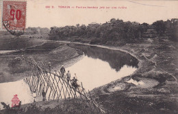 GU Nw - TONKIN ( VIETNAM ) - PONT EN BAMBOU JETE SUR UNE RIVIERE - ANIMATION - CORRESPONDANCE  1913 - Vietnam