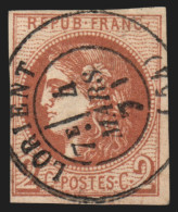 N°40B, Cérès Bordeaux 2c Brun-rouge, Oblitéré Càd Type17 Lorient - TB - 1870 Ausgabe Bordeaux
