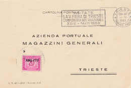 TRIESTE AMG-FTT 1953 SEGNATASSE 20 LIRE SU CARTOLINA POSTALE - Marcophilia