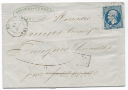 LT5946   N°14A/Lettre, Oblitéré PC 1988 MEZE(33), Indice 3, Du 13 Nov. 1857, Cachet APRES LE DEPART - 1853-1860 Napoléon III.