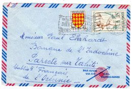 1958  CAD STRASBOURG GARE  Timbres Blason Angoumois 2f + Tir à L' Arc 18f  Envoyée à PAPEETE TAHITI - Brieven En Documenten