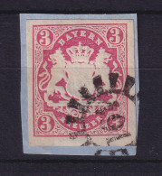 Bayern Wappen 3 Kreuzer Rot Mi.-Nr. 15 Mit GMR 491 Sonthofen Auf Briefstück - Usados