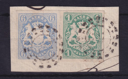 Bayern Wappen Mi.-Nr. 16 Und 14 C Mit OMR Auf Briefstück - Oblitérés