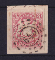 Bayern Wappen 3 Kreuzer Rot Mi.-Nr. 15 Mit OMR 645 Neukirchen Auf Briefstück - Usados