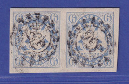 Bayern Wappen 6 Kreuzer Blau Mi.-Nr. 16 Waag. Paar Gestempelt - Afgestempeld
