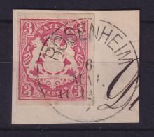 Bayern Wappen 3 Kreuzer Rot Mi.-Nr. 15 Mit Einkreis-O ROSENHEIM Auf Briefstück - Gebraucht
