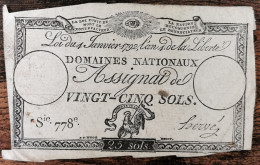 Assignat 25 Sols - 4 Janvier 1792 - Série 778 - Domaine Nationaux - Assignats