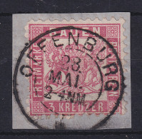 Baden 3 Kreuzer Rot Mi.-Nr. 18  O OFFENBURG Auf Briefstück - Used