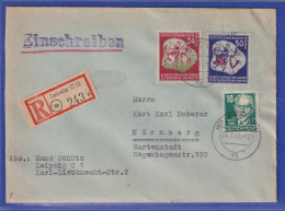 DDR 1951 Festspiele Mi.-Nr. 290 Und 292 Auf R-Brief Von Leipzig Nach Nürnberg - Sonstige & Ohne Zuordnung