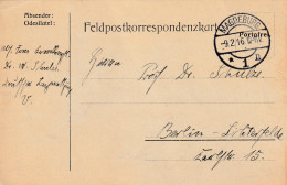 4935 24 Feldpostkorrespondenzkarte 09-02-1916 Magdeburg- Berlin. Absender Dr Schulze, Krankenpfleger Deutsche - War 1914-18