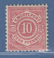 Württemberg 10 Pfg. Karmin Mi.-Nr. 46a Ungebr. * Gepr. Heinrich BPP - Postfris