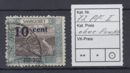 Saar 1921 Mi.-Nr. 72A I Mit PLF I  Ohne Punkt Hinter Cent. Gestempelt - Used Stamps