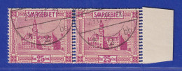 Saar 1923 Mi.-Nr. 100 Waag. Paar O Mit Doppel Bzw. Diamantzähnung Gpr. BPP - Used Stamps
