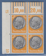 Dt. Reich Hindenburg Waffeln 100 Pfg Mi.-Nr. 495 Eckrandviererblock OL Mit DZ 15 - Unused Stamps