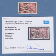 Saarland 1950 Europarat 200 F Luftpostmarke Mi.-Nr. 298  O Gepr. Mit KB Geigle  - Oblitérés