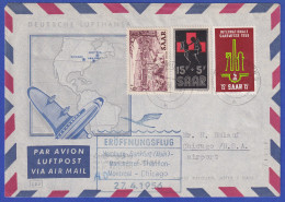 Saarland 27.4.1956 Mitläufer Lufthansa-Erstflug Hamburg-Manchester-Chicago  - Storia Postale