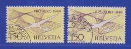 Schweiz 1949 Flugpost-Ausgabe 150 C PRO AERO Mi.-Nr. 518 A- Und B-Farbe O  - Altri & Non Classificati