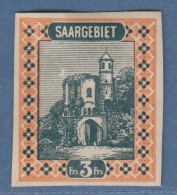 Saar 1922 Freimarke 3 Fr. UNGEZÄHNT Mi.-Nr. 96 U *  - Ongebruikt