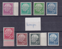 Bund Heuss Lumogen 8 Y-Werte Satz Komplett Postfrisch, Teils Randstücke ** - Unused Stamps