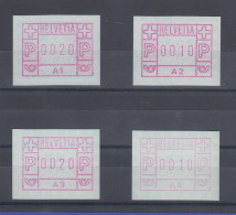 Schweiz 1976, 1. FRAMA-ATM Ausgabe A1-A4 **, Werte 0020-0010-0020-0010 - Automatenmarken