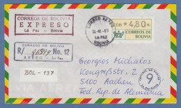 Bolivien / Bolivia ATM Wert 480 Auf Lp-R-E-Brief Nach D, Tages-O La Paz 14.6.89 - Bolivia