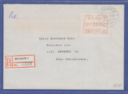 Island ATM Nr. 1 Aut.-Nr. 01 Wertstufe 4200 Auf R-Brief Nach D, 3.6.1986 - Franking Labels