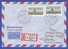 ATM Berlin 2x Wert 190 Pfg Auf R-Brief Nach Spanien, Ersttag 4.5.87 O Glücksburg - Sonstige & Ohne Zuordnung