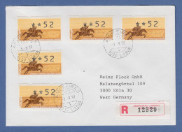 Portugal 1990 ATM Postreiter Mi.-Nr. 2.1 Wert 52 5x Als MEF Auf R-FDC Nach Köln - Automatenmarken [ATM]