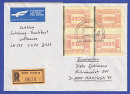Österreich FRAMA-ATM Nr. 1 4 Werte Auf R-Erstflugbrief Salzburg-Frankfurt 1.4.85 - Timbres De Distributeurs [ATM]