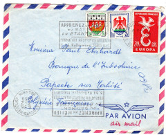 1959  CAD  STRASBOURG NEUDORF Timbres Blasons Nantes 3f + Nice 2f + EUROPA 20f  Envoyée à PAPEETE - Lettres & Documents