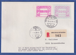 Schweiz 1978, FRAMA-ATM Mi-Nr. 2 Abart WEISSES PAPIER Auf R-Brief Zürich 18.8.78 - Automatenzegels