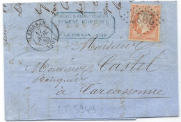 LT5949   N°23/Lettre, Oblitéré GC 2027 LEZIGNAN(10), Indice 3 Pour CARCASSONNE Du 17 Nov. 1865 - 1862 Napoleon III