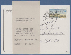 ATM Berlin Wert 40 Auf Postkarte Innerh. Berlins Mit Tages-O BERLIN 44 15.3.91 - Andere & Zonder Classificatie