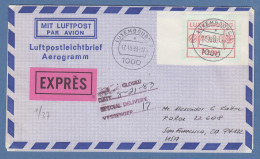 Luxemburg ATM P2501 Wert 49 Auf Aerogramm In Die USA,  O 17.18.83  !!! - Postage Labels