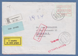 Luxemburg ATM P2502 Wert 80 Auf R-Eigenhändig-Brief N. Kolumbien, 2.5.85, Retour - Vignettes D'affranchissement