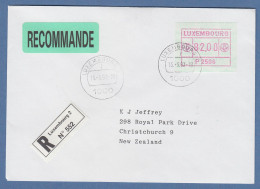 Luxemburg ATM P2506 Wert 82.00 Auf R-Brief Nach Neuseeland, O 13.3.92 - Postage Labels