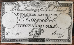 Assignat 25 Sols - 4 Janvier 1792 - Série 1401 - Domaine Nationaux - Assignate