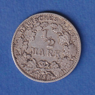 Deutsches Kaiserreich Silber-Kursmünze 1/2 Mark 1911 F Ss - Sonstige & Ohne Zuordnung