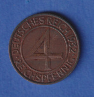 Deutsches Reich Kursmünze 4 Reichspfennig 1932 F - Altri & Non Classificati