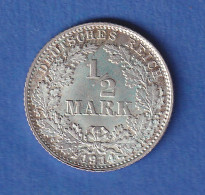 Deutsches Kaiserreich Silber-Kursmünze 1/2 Mark 1914 D Stg - Altri & Non Classificati