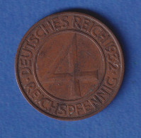 Deutsches Reich Kursmünze 4 Reichspfennig 1932 F Ss-vz - Autres & Non Classés