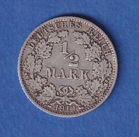 Deutsches Kaiserreich Silber-Kursmünze 1/2 Mark 1911 D Ss - Autres & Non Classés