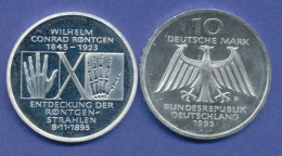 Bundesrepublik 10DM Silber-Gedenkmünze 1995, Wilhelm Conrad Röntgen - 10 Marchi