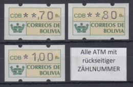 Bolivien / Bolivia ATM Satz 70-80-100 **  Alle ATM Mit Zählnummer ! - Bolivien