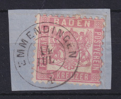 Baden 3 Kreuzer Hellrot  Mi.-Nr. 18  O EMMENDINGEN Auf Briefstück. - Used