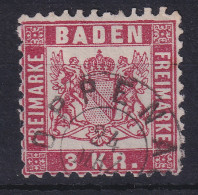 Baden 3 Kreuzer Rosarot  Mi.-Nr. 24  O OPPENAU - Used