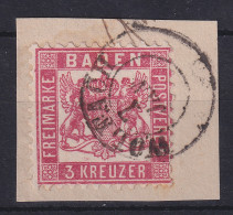 Baden 3 Kreuzer Rot Mi.-Nr. 18  O WOLFACH Auf Briefstück - Used